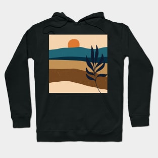 Contemporary abstract mountains and hills landscape with leaves branch digital design illustration Hoodie